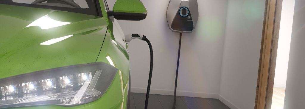 charging electric car in garage