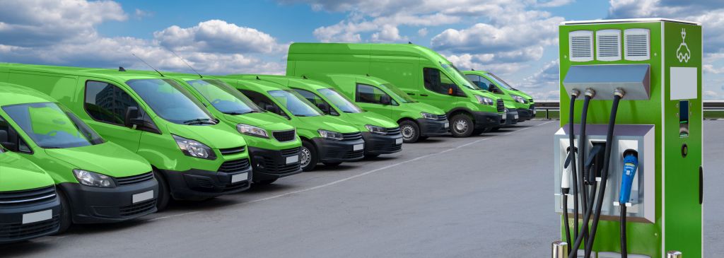 fleet of green electric cars