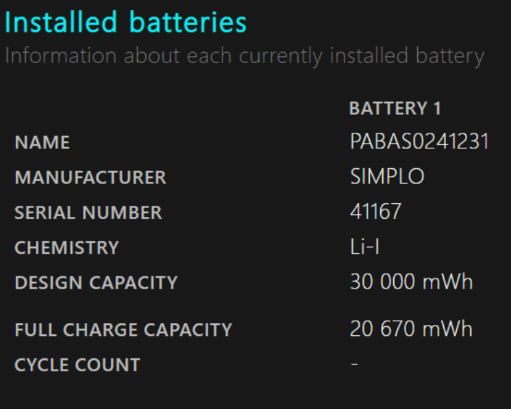 information about installed battery condition